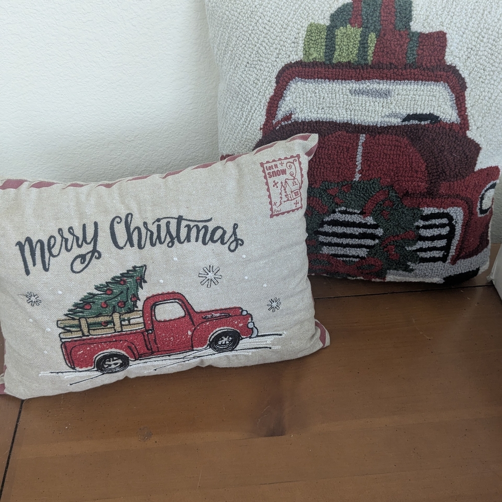 Merry Christmas Red Truck Holiday Pillow Set